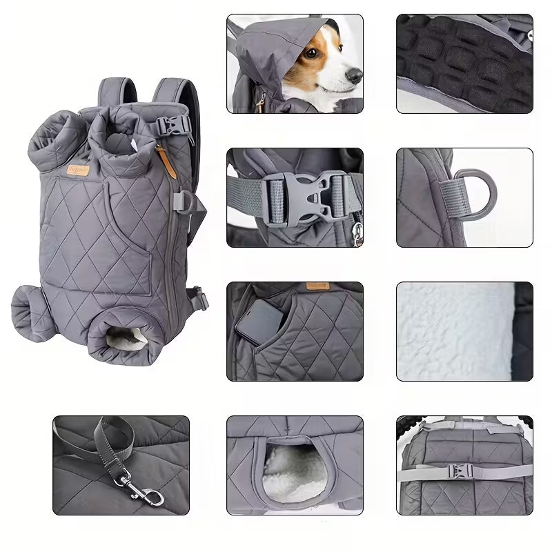 Adjustable Quilted Pet Carrier Backpack for Small to Medium Dogs