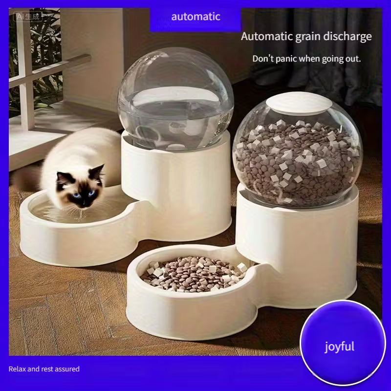 Automatic Beige Cat Feeder and Water Dispenser Set of 2
