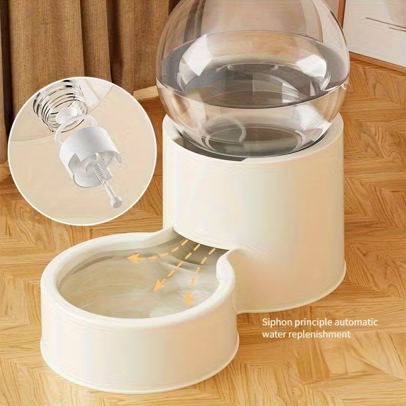 Automatic Beige Cat Feeder and Water Dispenser Set of 2