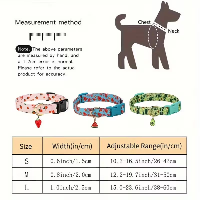 Fruit Print Pet Collar with Metal Pendant