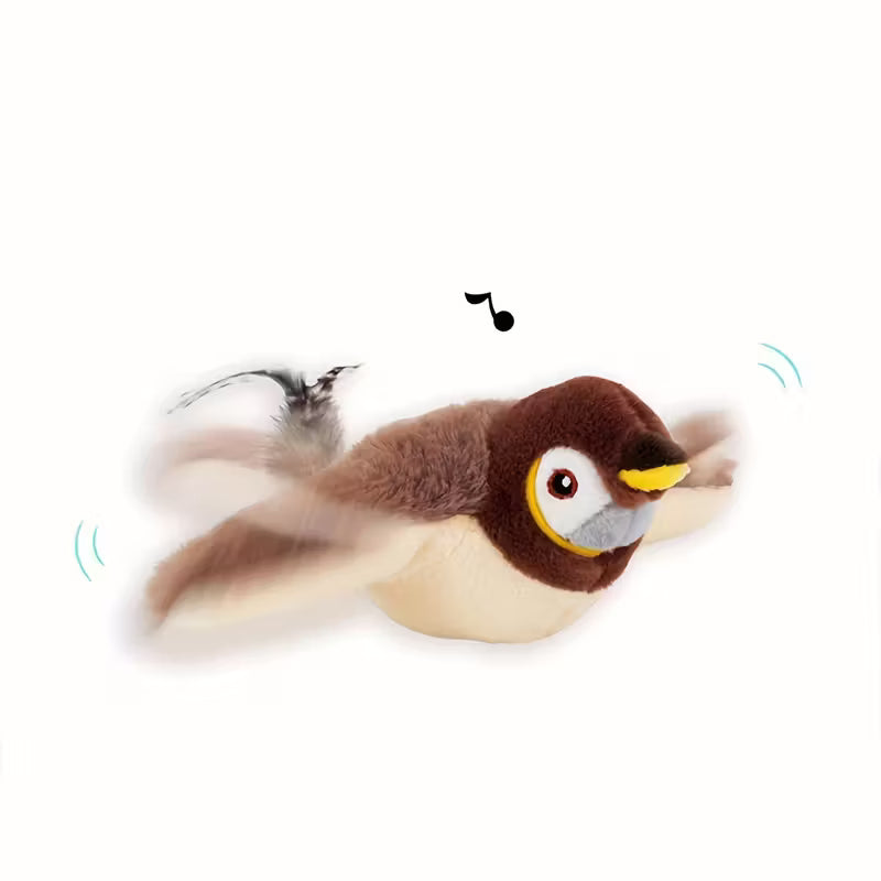 Interactive motorized plush bird cat toy with bird calls