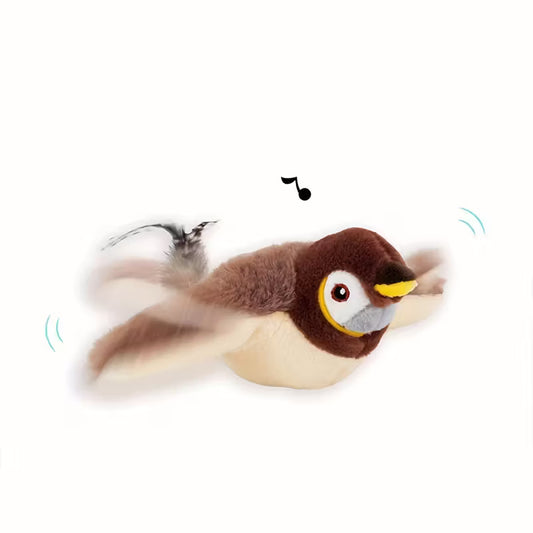 Interactive motorized plush bird cat toy with bird calls