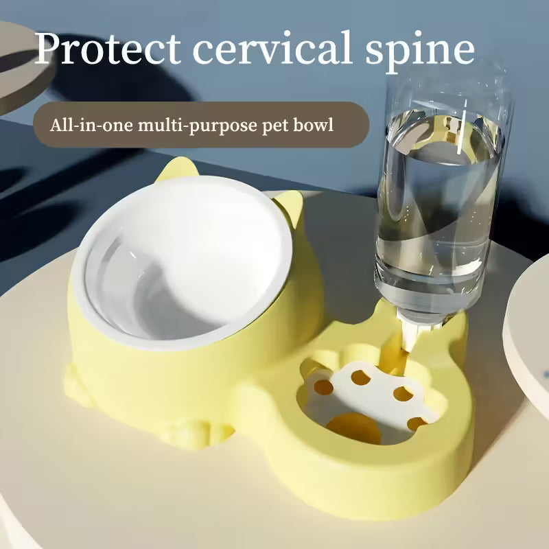 Elevated Green Cat Double Bowl With Water Dispenser