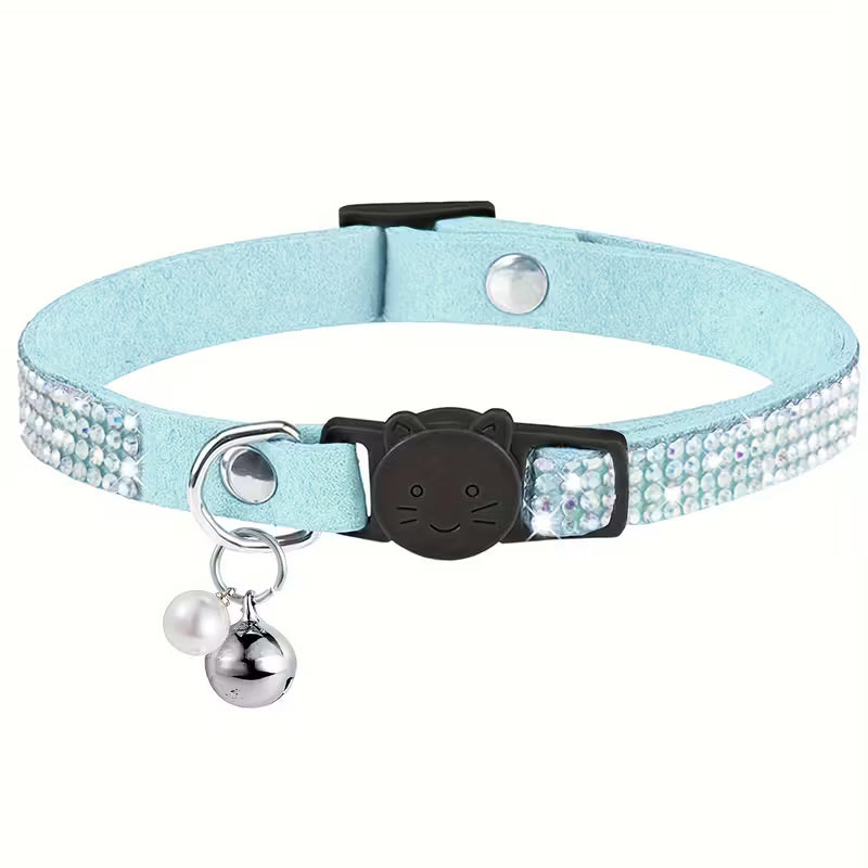 Cute Soft Rhinestone Cat Collar with Bell