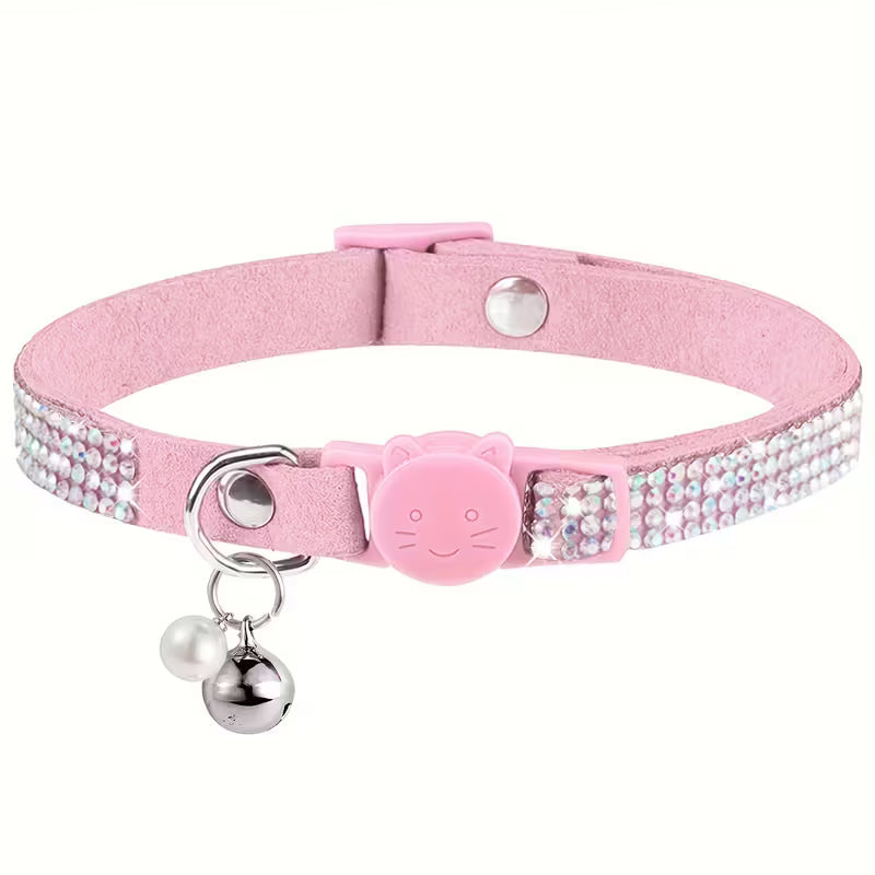 Cute Soft Rhinestone Cat Collar with Bell