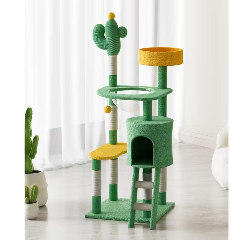 Cactus Multi-Level Cat Activity Tree with Scratching Posts, Hammock & Cat Cave Condo