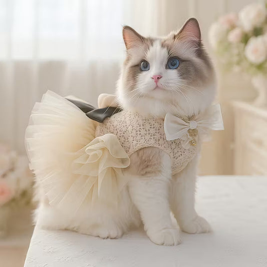 Pearl Wedding Dress for Pet with Floral Bow