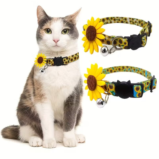 Sunflower & Bell Cat Collar with Safety Break-Away Buckle