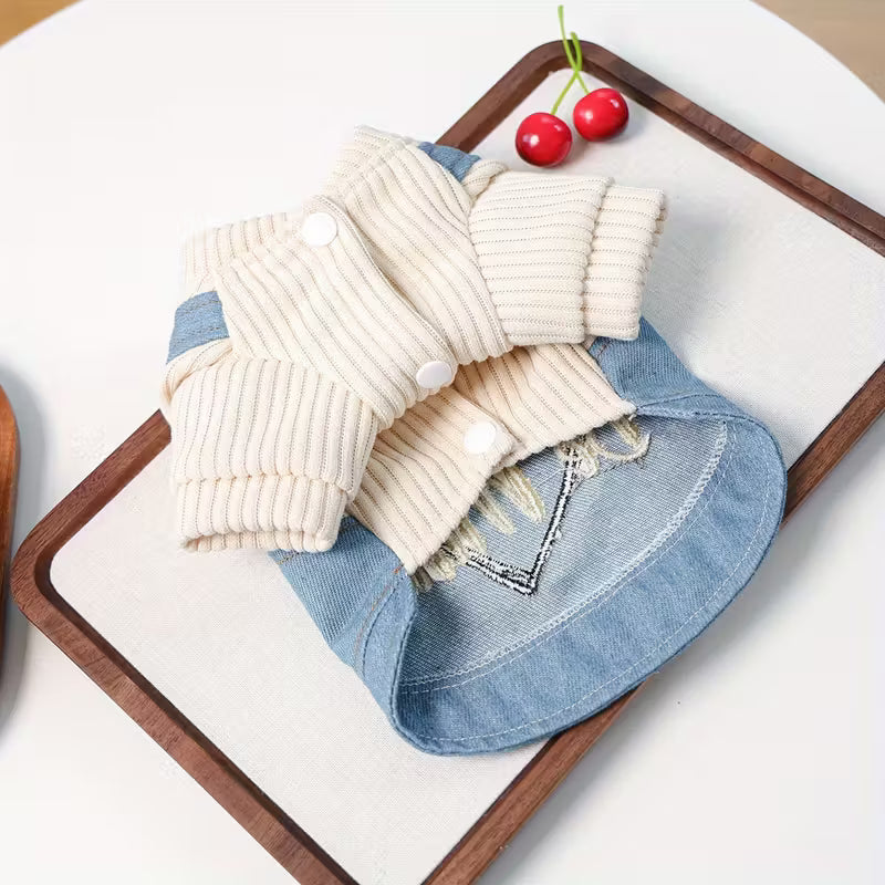 Cute denim overall Cat Top with heart BE MINE