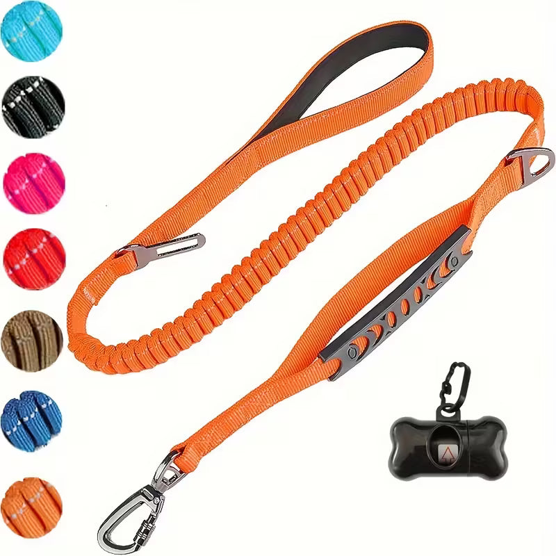 Elastic Shock-Absorbing Dog Leash with Poop Bag Holder