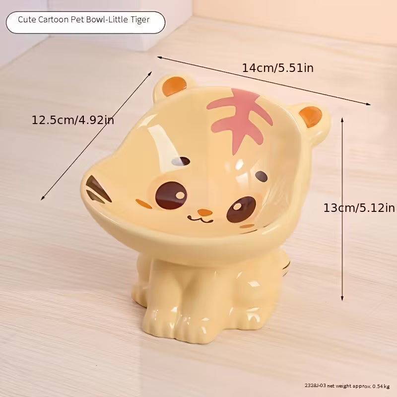 Little Tiger Raised Ceramic Cat Bowl with Stand