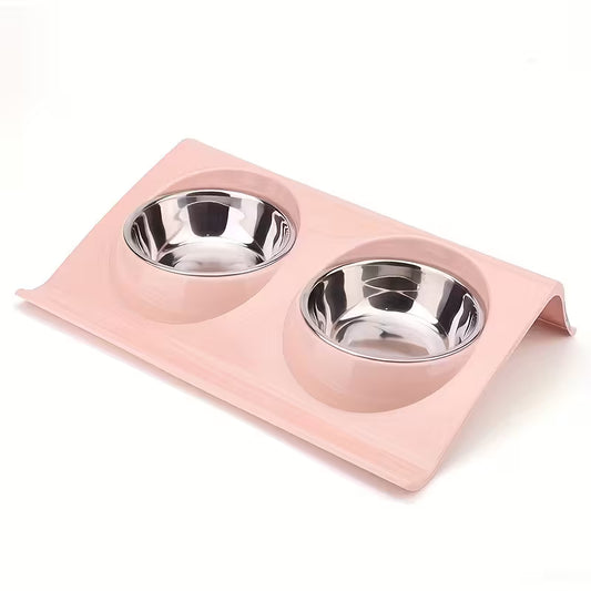 Double Stainless Steel Pink Pet Bowl