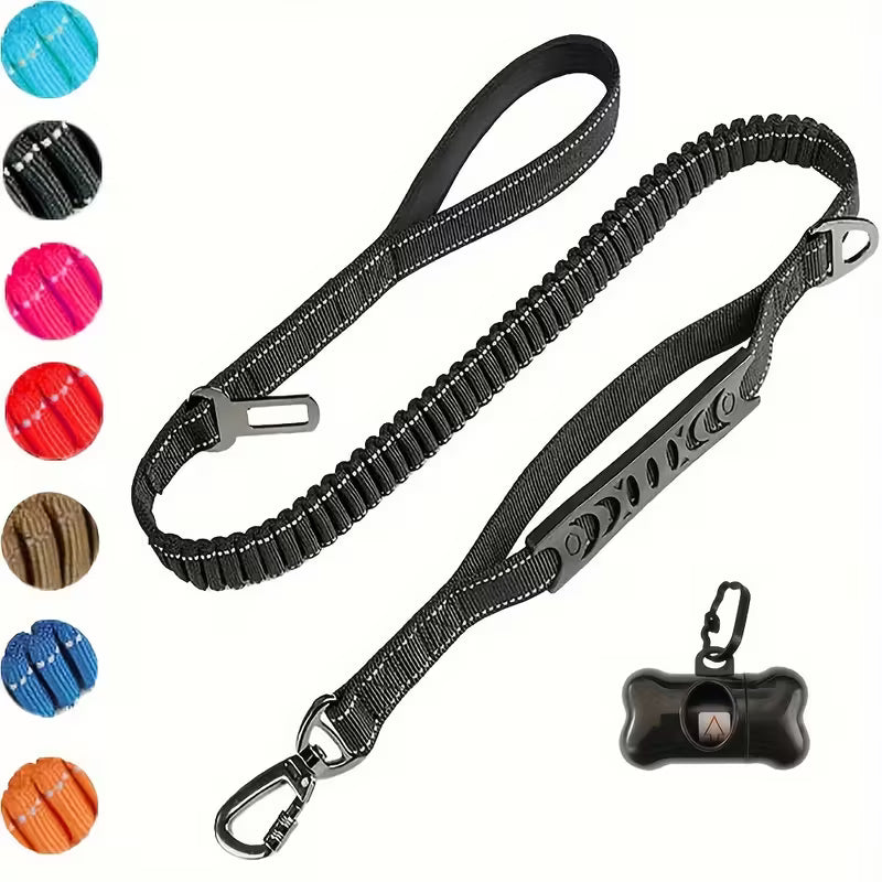 Elastic Shock-Absorbing Dog Leash with Poop Bag Holder
