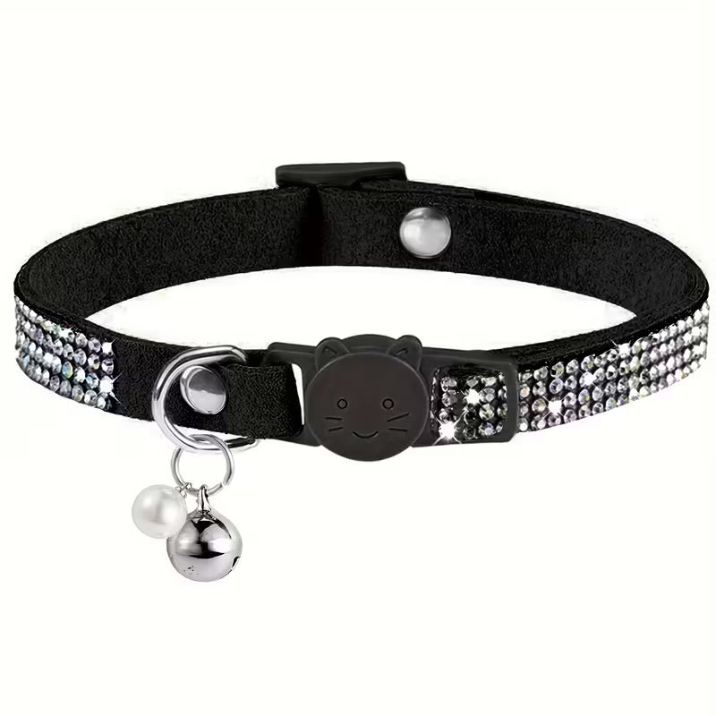 Cute Soft Rhinestone Cat Collar with Bell