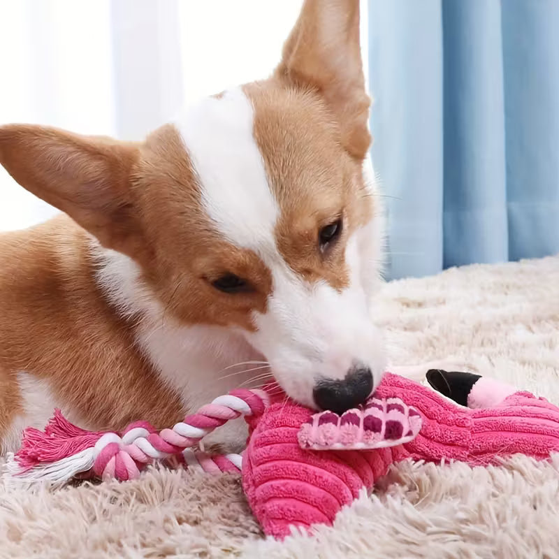 Adorable Flamingo Design Squeaky Corduroy Plush Toy