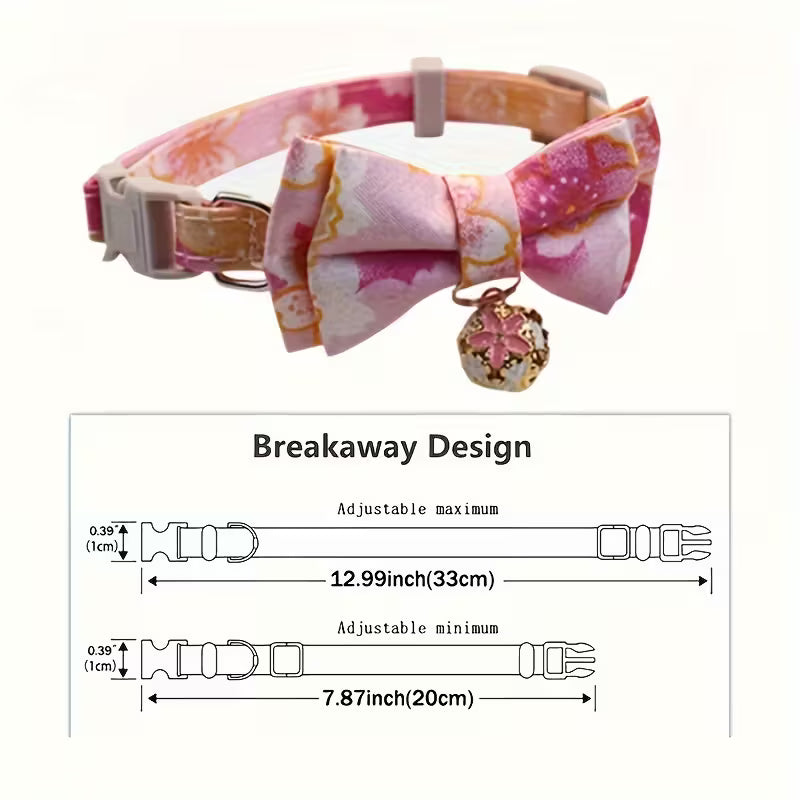 Cat Collar With Floral Print Bow Tie And Bell