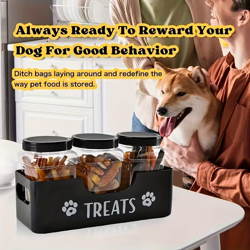 Pet Treat Storage Box Set with 3 Airtight Plastic Containers
