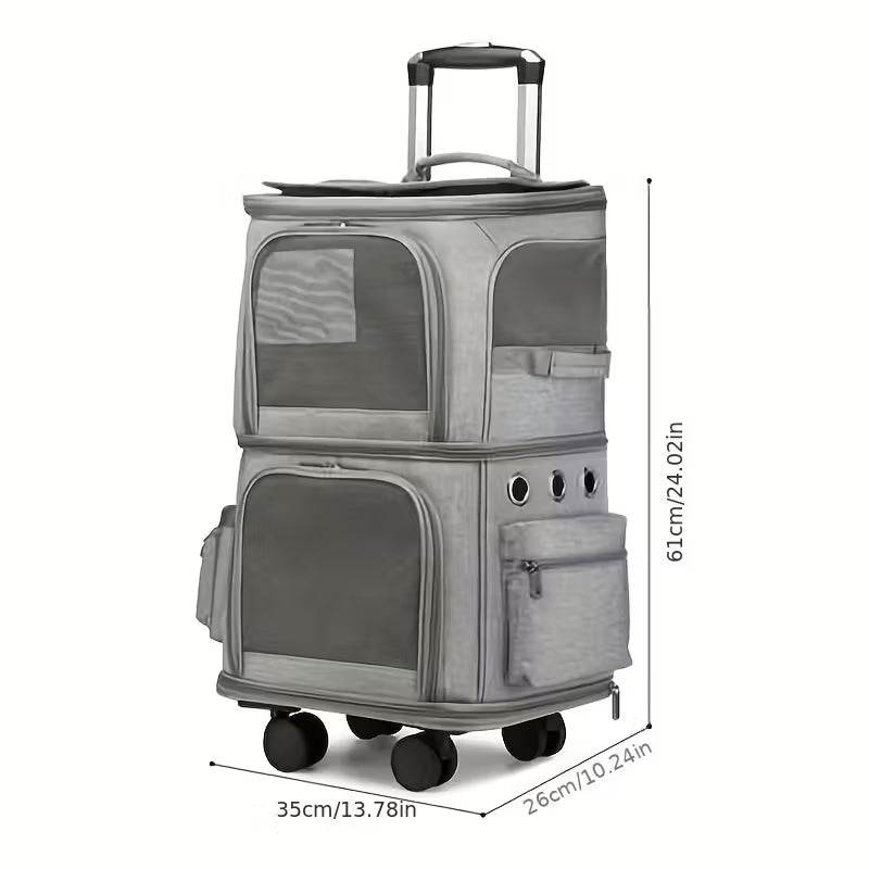 Double-Layer Pet Rolling Pet Carrier Backpack