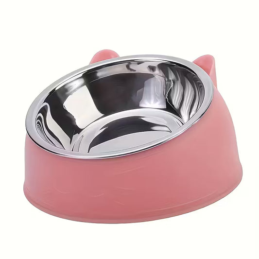 Elevated Stainless Steel Pink Cat Bowl