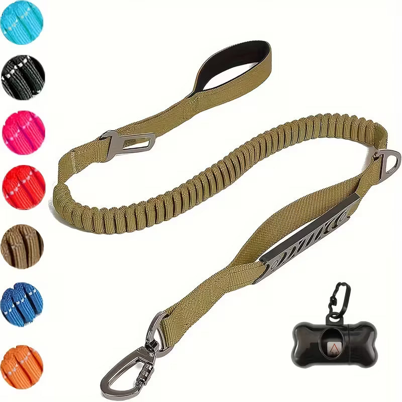 Elastic Shock-Absorbing Dog Leash with Poop Bag Holder