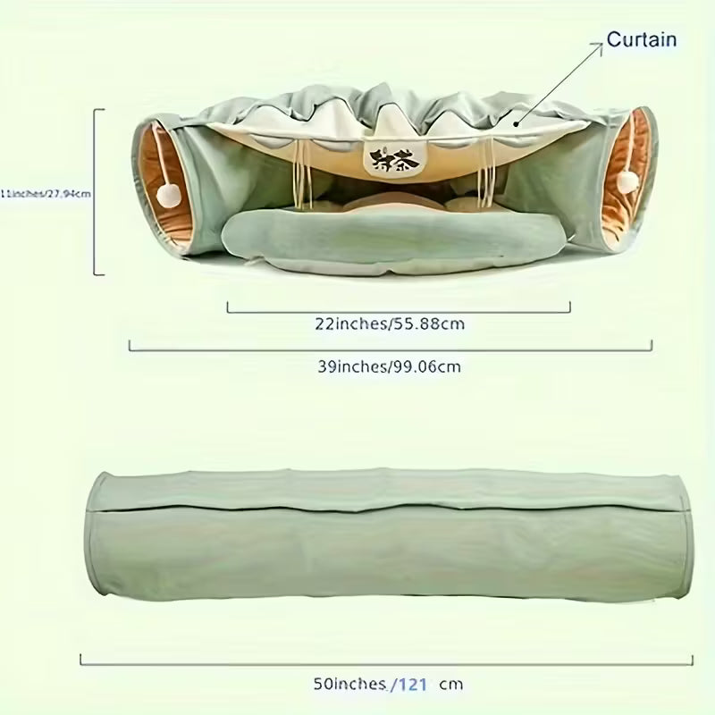 Collapsible Cat Tunnel with Washable Bed