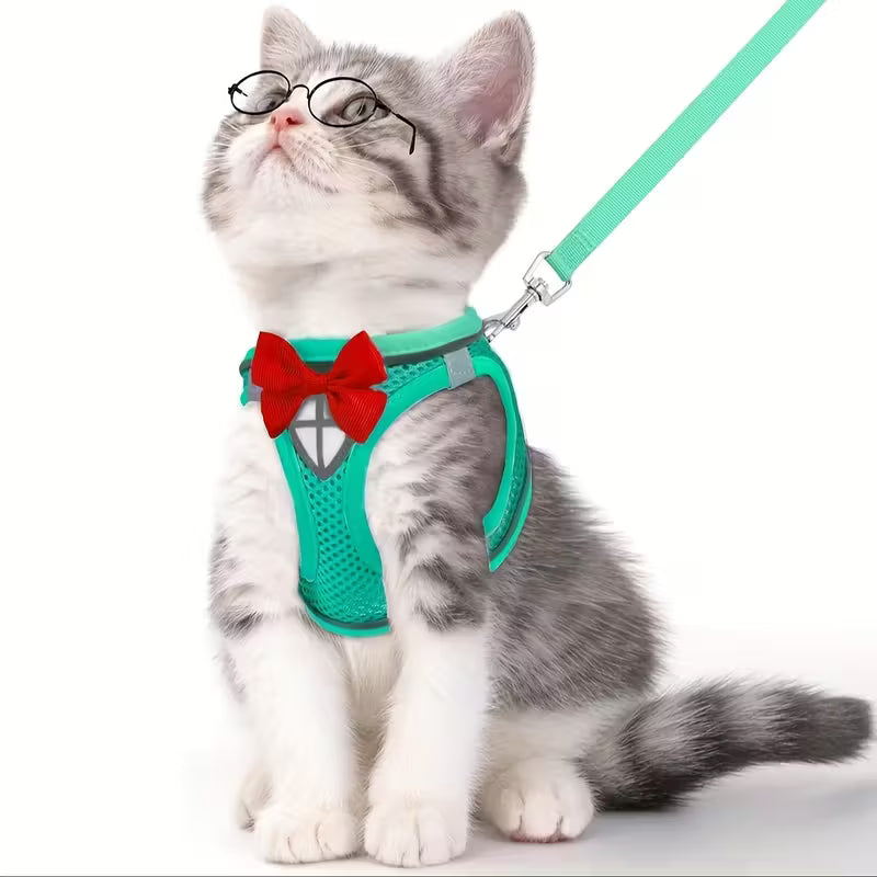 Cat Harness with Bowtie and Leash Set