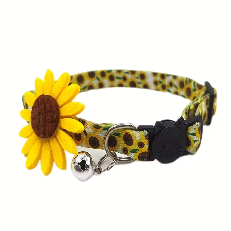 Sunflower & Bell Cat Collar with Safety Break-Away Buckle
