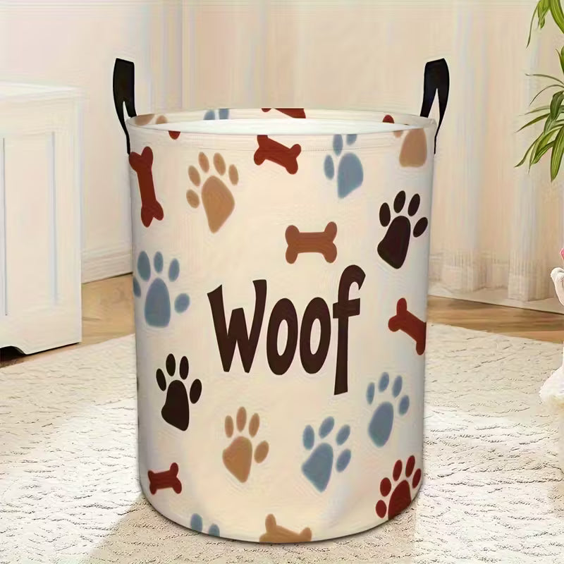 Dog Bone & Paw Print Laundry Basket