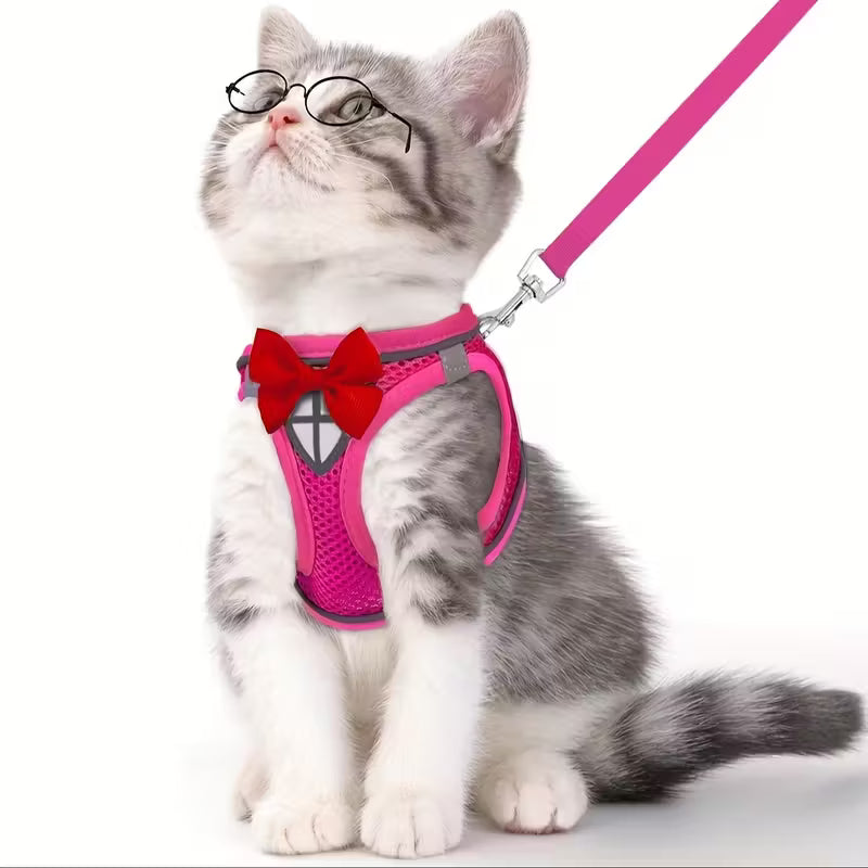 Cat Harness with Bowtie and Leash Set