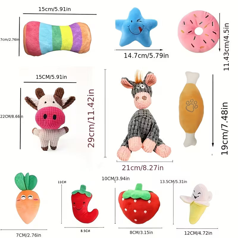 Pet Plush Toy Set, Small Dog Squeaky Toys Pack of 16