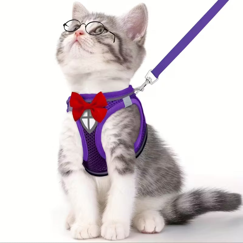 Cat Harness with Bowtie and Leash Set