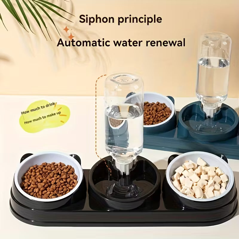 Two In-One Stainless Steel Pink Pet Bowl Set