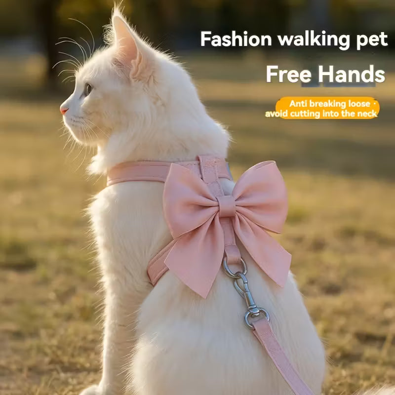 Bow Design Cat Chest Harness and Leash Set