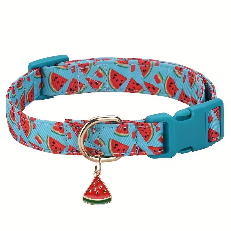 Fruit Print Pet Collar with Metal Pendant