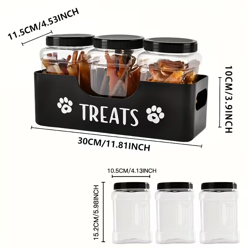 Pet Treat Storage Box Set with 3 Airtight Plastic Containers