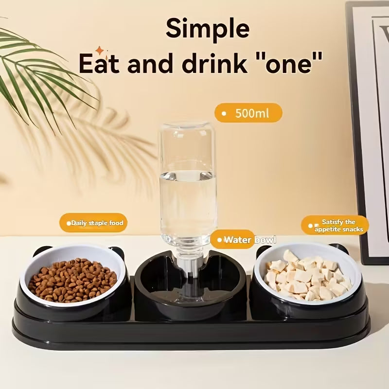 Two In-One Stainless Steel Black Pet Bowl Set