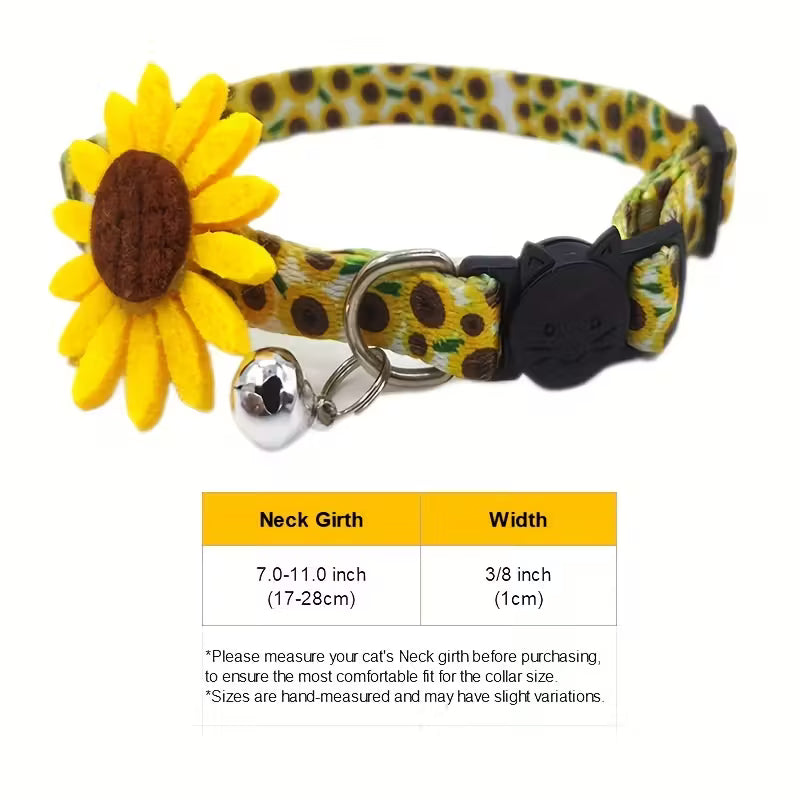 Sunflower & Bell Cat Collar with Safety Break-Away Buckle