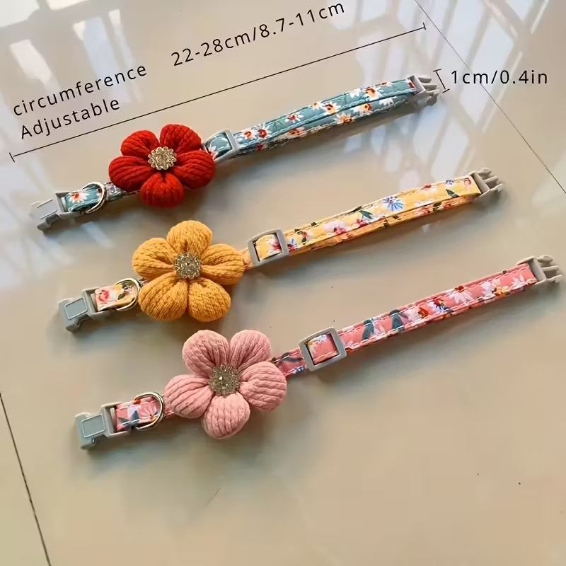 Floral Collar with 3D Flower Charm and Bell