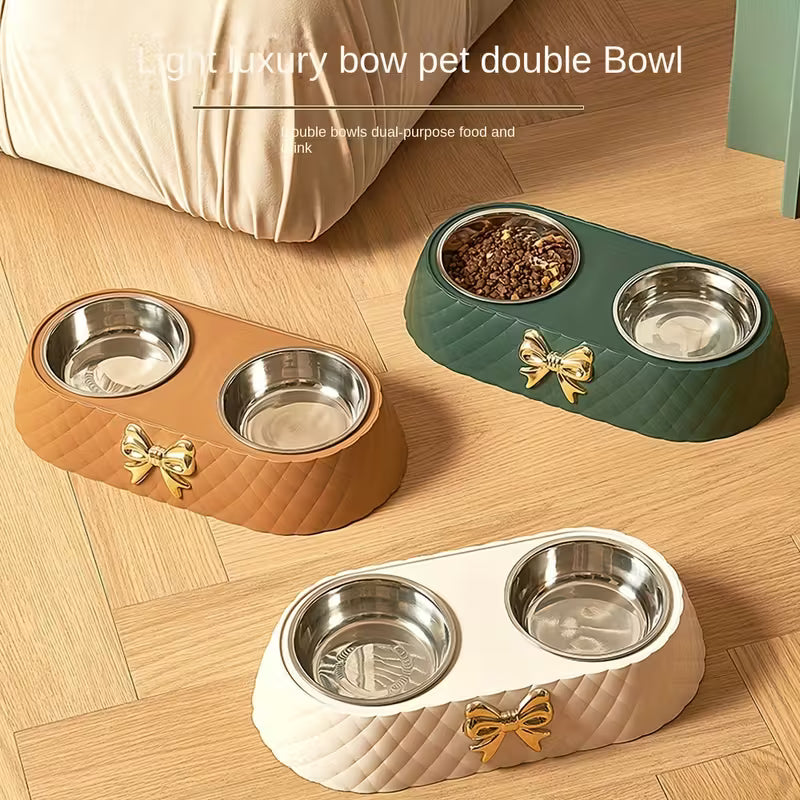 Fashionable Bow White Pet Bowl