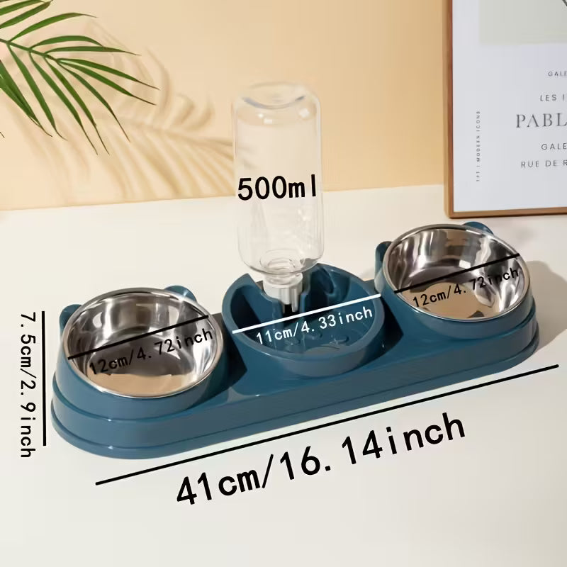 Two In-One Stainless Steel Pink Pet Bowl Set