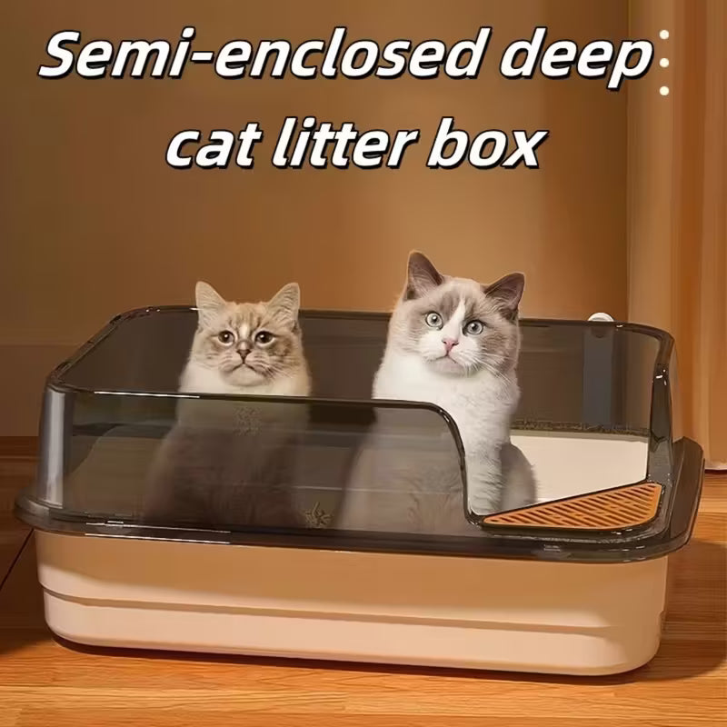 Extra Large Half-Closed Cat Litter Box with High Fence