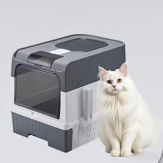 Cat Litter Box Flap Door and Top Entry with Litter Drawer