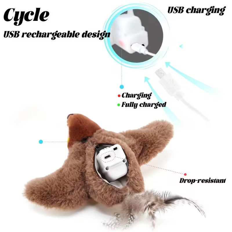 Interactive motorized plush bird cat toy with bird calls