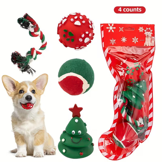 Christmas Stocking Gift of Dog Chew Toy Set