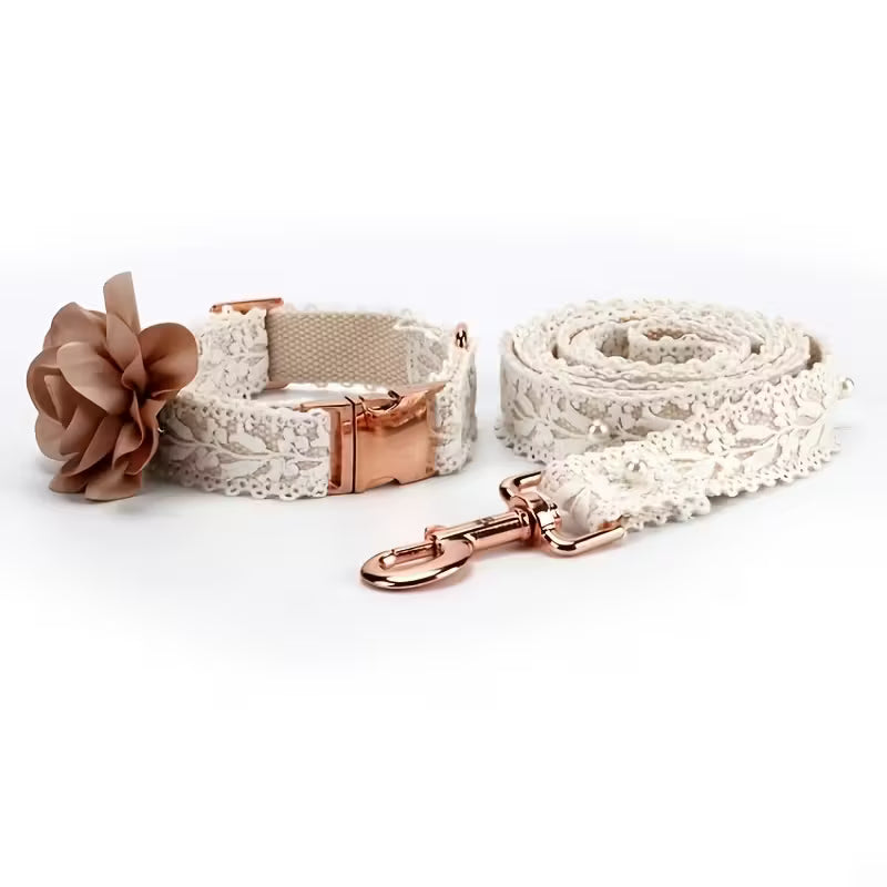 Elegant Lace Flower Pet Collar And Leash