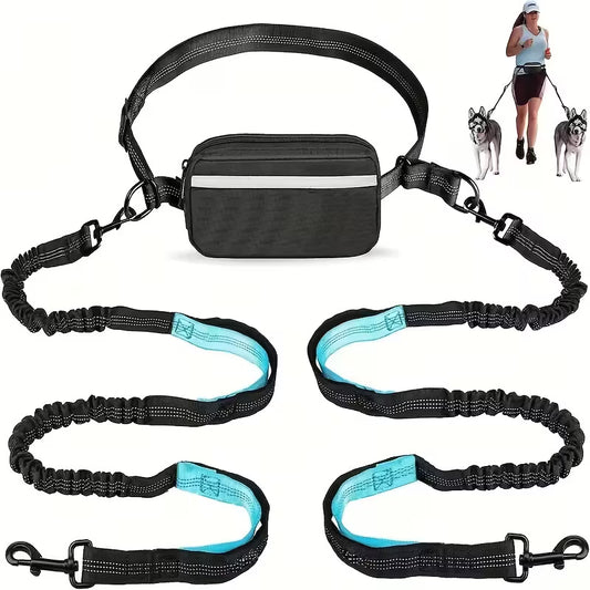 Adjustable Hands-Free Dog Running Leash with Double Handles & Elastic Retractable Rope