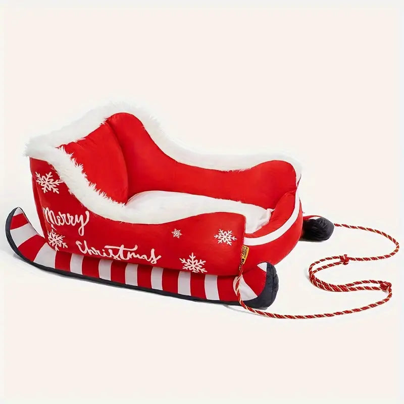 Festive Christmas Plush Sled Dog Bed