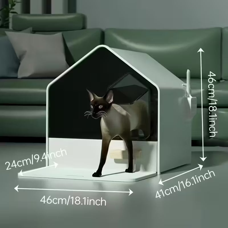 House Shaped Enclosed Cat Litter Box with Drawer and Matt