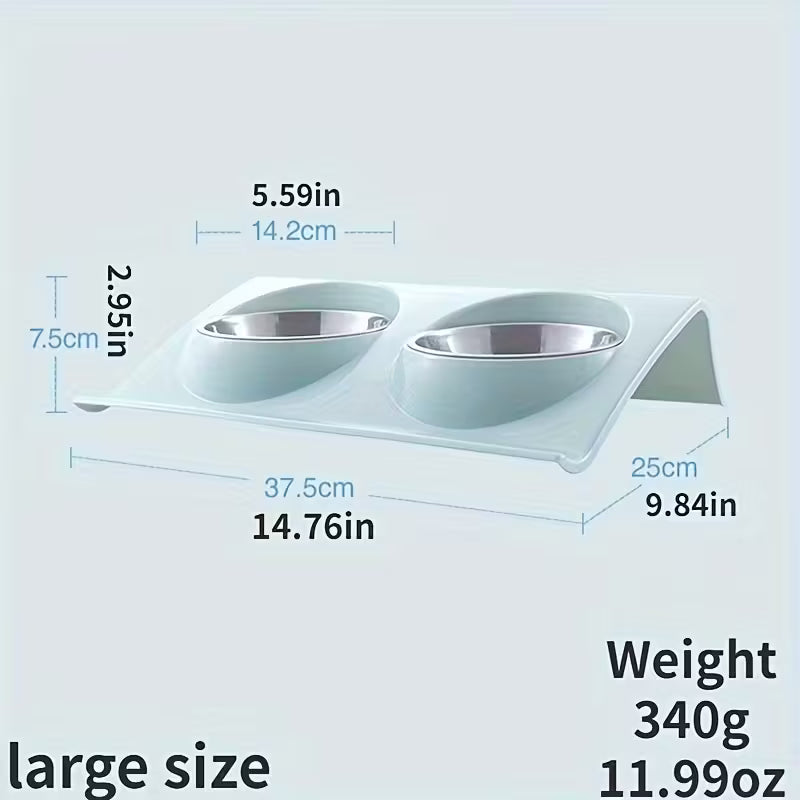 Double Stainless Steel Blue Pet Bowl