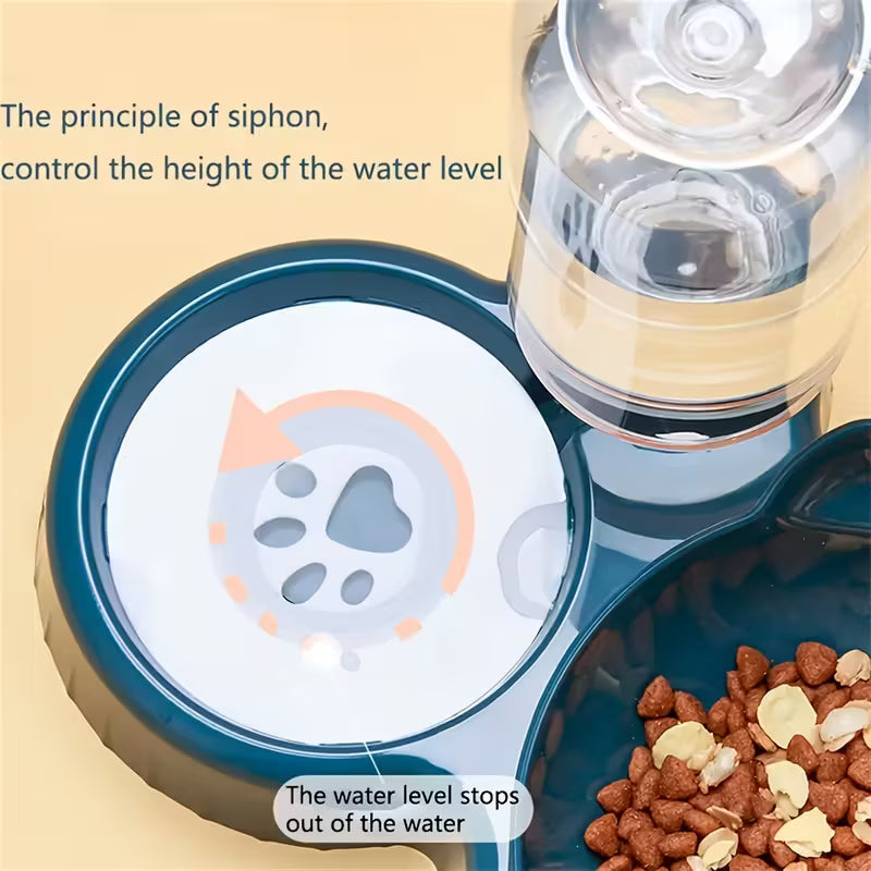 Blue Double Cat Plastic Bowls with Automatic Water Dispenser